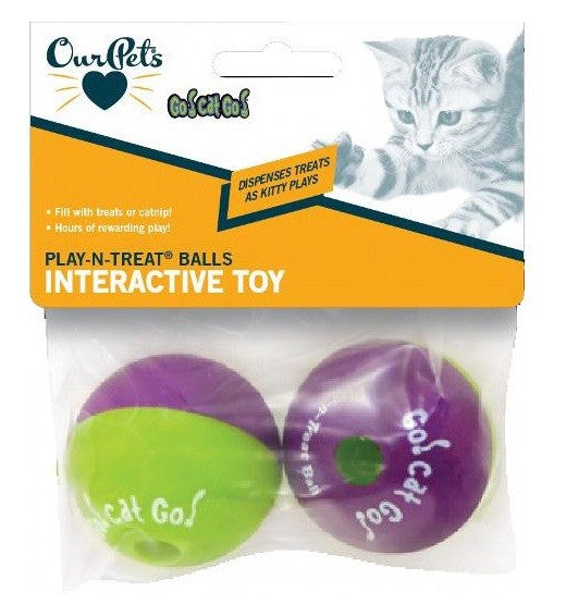 Cat Toy Play N Treat Ball 6cm Pack Of 2-Cat Gyms & Toys-Ascot Saddlery