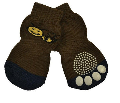 Dog Boots Zees Socks Non Slip Knitted Brown Bee-Dog Rugs & Fashion-Ascot Saddlery