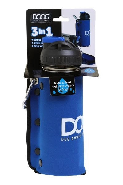 Doog Water Bottle 3in1 Blue-Dog Walking-Ascot Saddlery