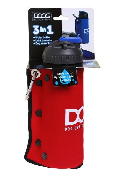 Doog Water Bottle 3in1 Red-Dog Walking-Ascot Saddlery