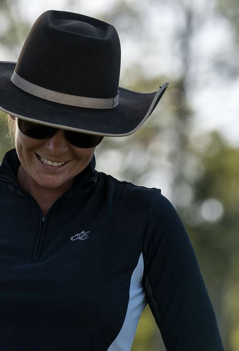 Earlwood Ava Sunshirt Long Sleeve Black & Grey-CLOTHING: Clothing Ladies-Ascot Saddlery