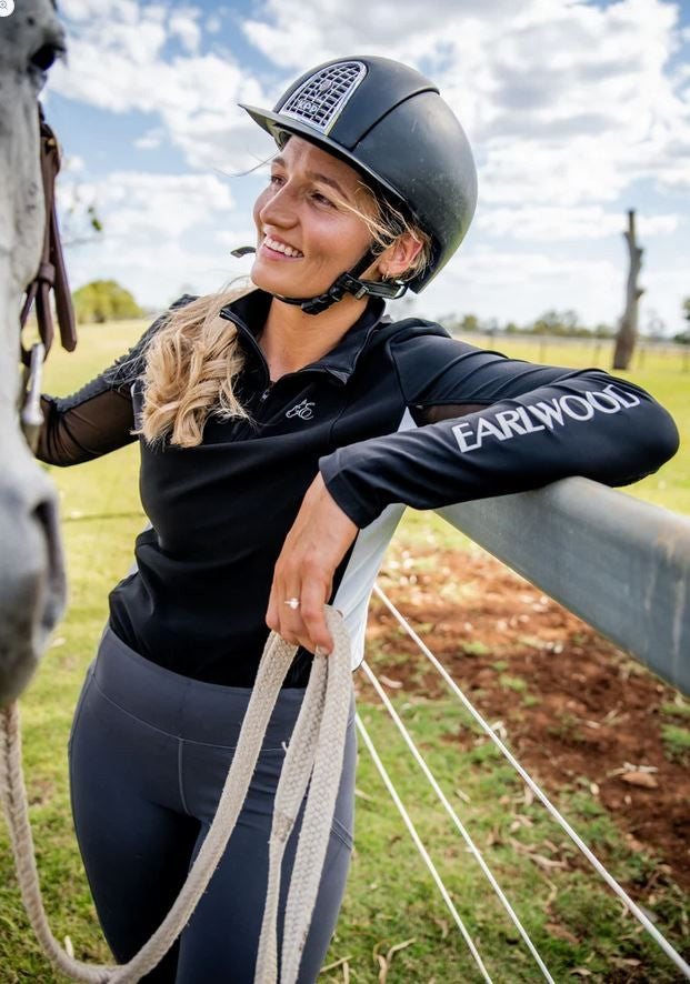Earlwood Ava Sunshirt Long Sleeve Black & Grey-CLOTHING: Clothing Ladies-Ascot Saddlery
