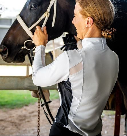 Earlwood Ava Sunshirt Long Sleeve Grey & Black-CLOTHING: Clothing Ladies-Ascot Saddlery
