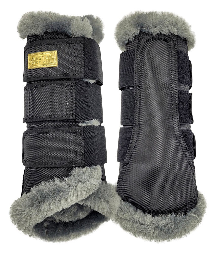 Estate 2023 Fleece Dressage Boots Black & Grey Large-HORSE: Horse Boots-Ascot Saddlery