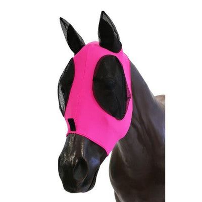 Fly Mask Lycra Pull On Kool Master Pink & Black-HORSE: Flyveils & Bonnets-Ascot Saddlery