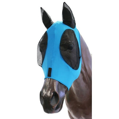 Fly Mask Lycra Pull On Kool Master Turquoise & Black-HORSE: Flyveils & Bonnets-Ascot Saddlery