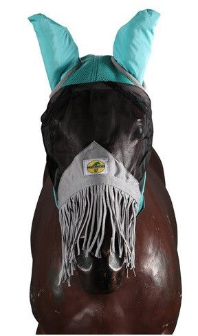 Fly Mask With Ears & Nose Fringe Horsemaster Teal-HORSE: Flyveils & Bonnets-Ascot Saddlery