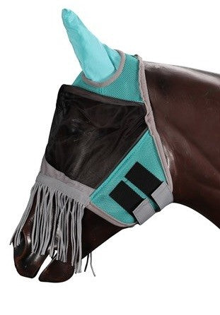 Fly Mask With Ears & Nose Fringe Horsemaster Teal-HORSE: Flyveils & Bonnets-Ascot Saddlery