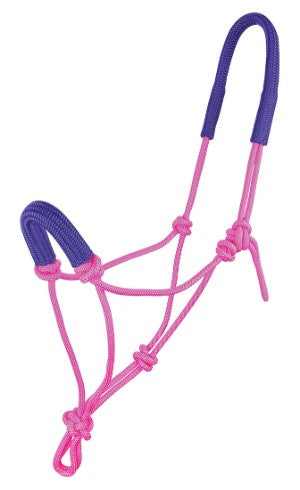 Halter Knotted Rope Padded Head & Nose Pink & Purple-HORSE: Headstalls-Ascot Saddlery