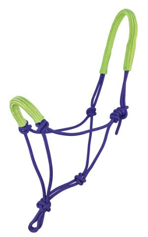 Halter Knotted Rope Padded Head & Nose Purple & Lime-HORSE: Headstalls-Ascot Saddlery