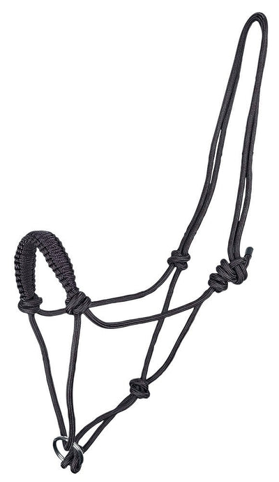 Halter Knotted Rope With Ring Black Full-HORSE: Headstalls-Ascot Saddlery