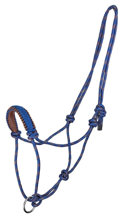 Halter Knotted Rope With Ring Navy & Brown Full-HORSE: Headstalls-Ascot Saddlery