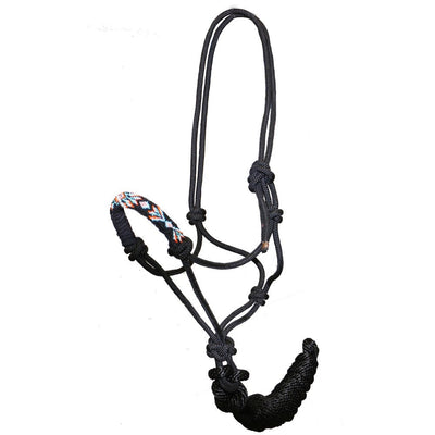 Halter Rope Beaded Nose With Lead Black-HORSE: Headstalls-Ascot Saddlery