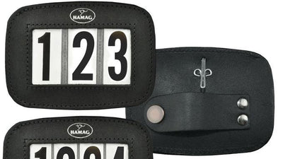 Hamag Number Holder Bridle Leather 3 Digit Pair Black-HORSE: Number Holders-Ascot Saddlery