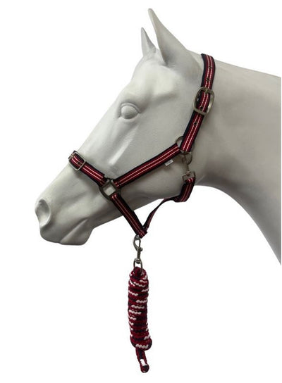 Headstall Webbing Eureka With Lead Black & Red & White-HORSE: Headstalls-Ascot Saddlery