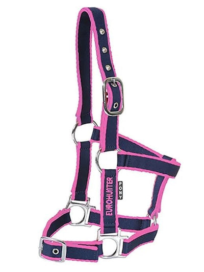 Headstall Webbing Eurohunter Comfort & Lead Navy & Pink-HORSE: Headstalls-Ascot Saddlery