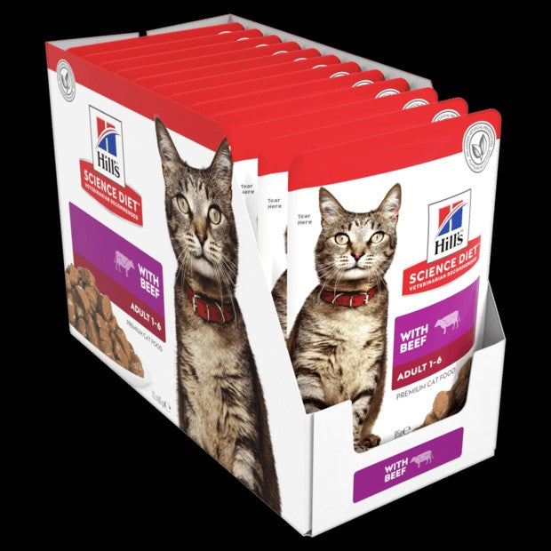 Hills Cat Wet Pouch Adult Beef 85gm Box Of 12-Cat Food & Treats-Ascot Saddlery