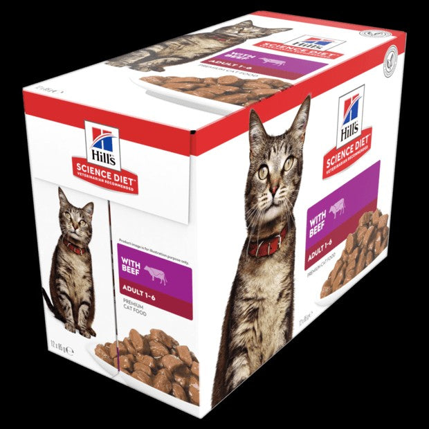 Hills Cat Wet Pouch Adult Beef 85gm Box Of 12-Cat Food & Treats-Ascot Saddlery