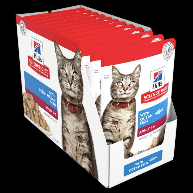 Hills Cat Wet Pouch Adult Ocean Fish 85gm Box Of 12-Cat Food & Treats-Ascot Saddlery