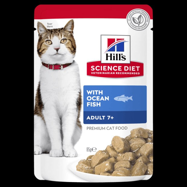 Hills Cat Wet Pouch Mature 7+ Ocean Fish 85gm Box Of 12-Cat Food & Treats-Ascot Saddlery