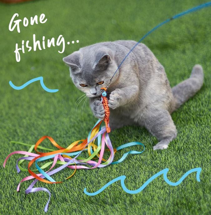 Kazoo Cat Toy Streamer Fish Wand-Cat Gyms & Toys-Ascot Saddlery