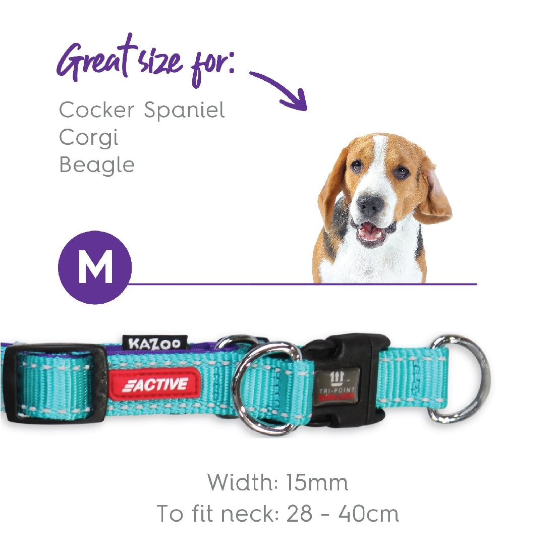 Kazoo Dog Collar Active Adjustable Aqua & Purple-Dog Collars & Leads-Ascot Saddlery