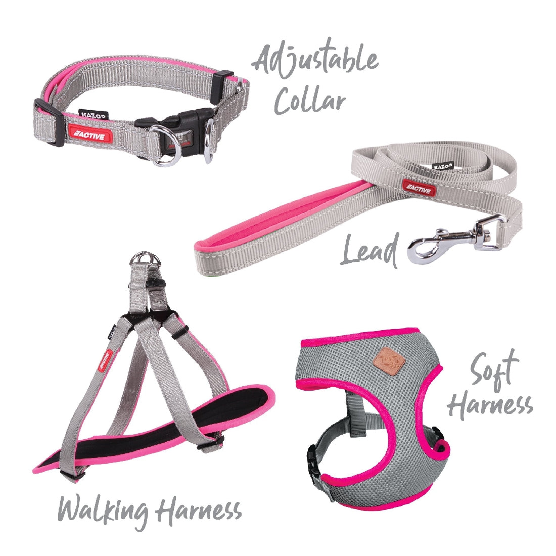 Kazoo Dog Collar Active Adjustable Silver & Pink-Dog Collars & Leads-Ascot Saddlery