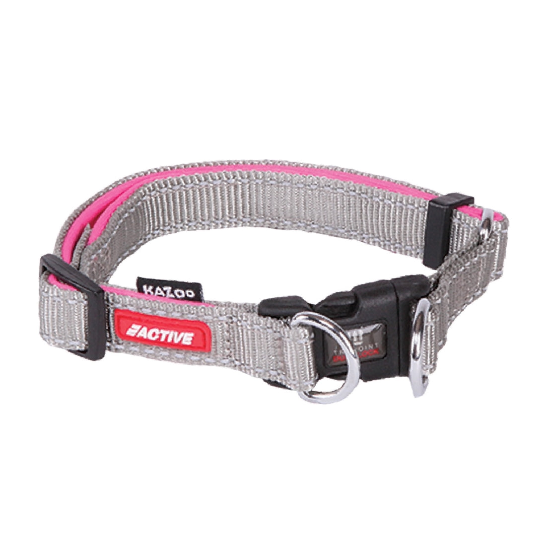 Kazoo Dog Collar Active Adjustable Silver & Pink-Dog Collars & Leads-Ascot Saddlery