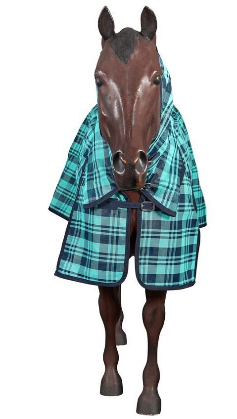 Koolmaster Shade Mesh Combo Turquoise & Navy-RUGS: Summer Rugs, Neck Rugs & Hoods-Ascot Saddlery