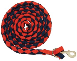 Lead Plaited Webbing Brass Plated Snap Orange & Navy-HORSE: Leads & Snap Hooks-Ascot Saddlery