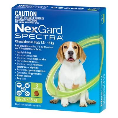Nexgard Spectra Dog 7.6kg-15kg 3 Pack-Dog Wormer & Flea-Ascot Saddlery