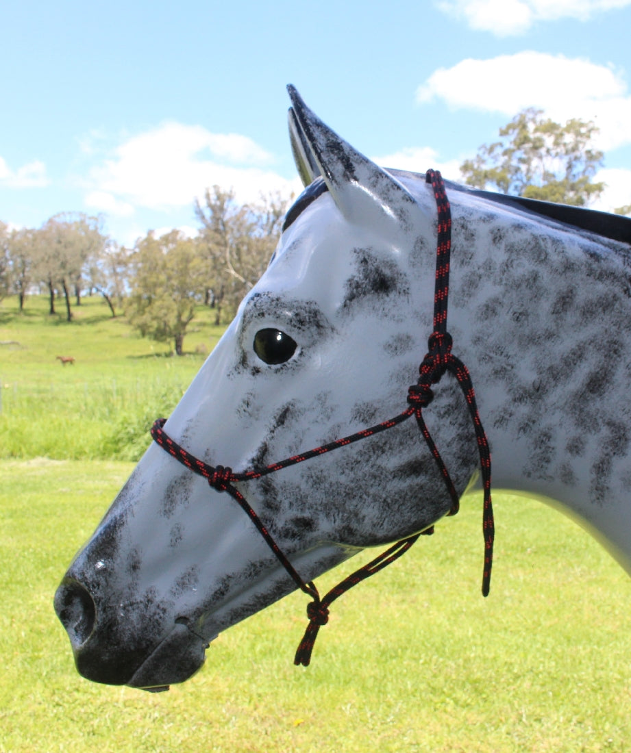 Nungar Headstall Knotted 6mm Black & Red Fleck-HORSE: Headstalls-Ascot Saddlery