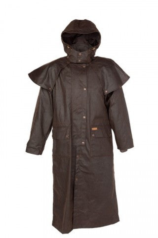 Outback Classic Oilskin Riding Coat With Hood Brown-CLOTHING: Oilskins-Ascot Saddlery