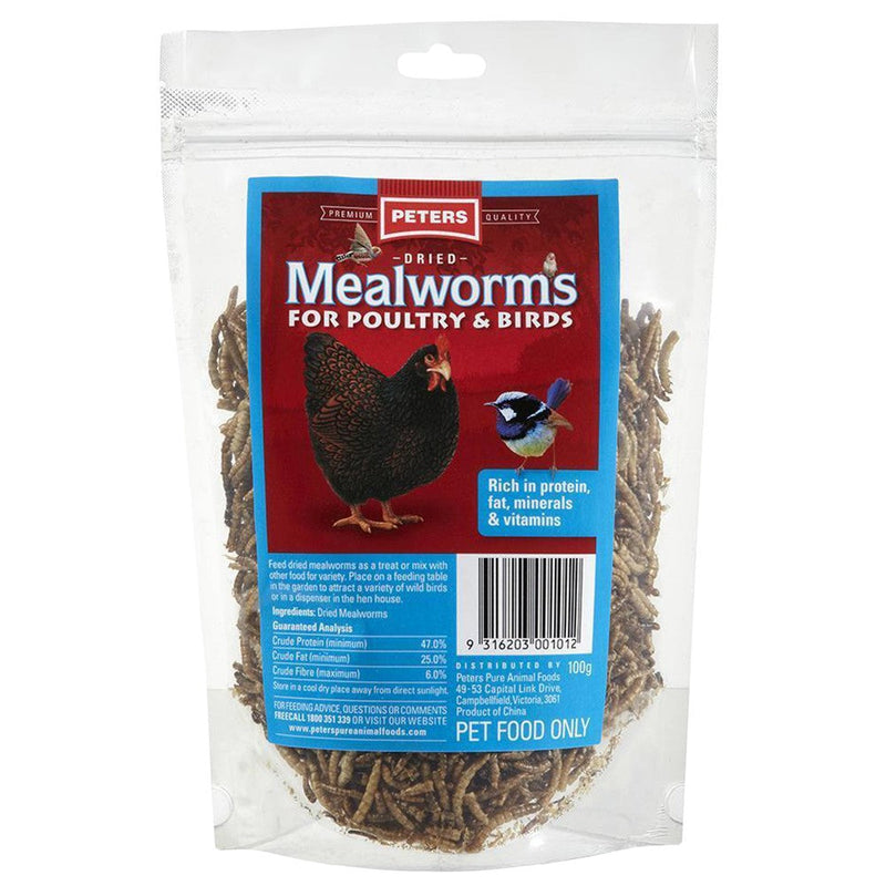 Peters Dried Meal Worms For Poultry & Birds 100gm-Poultry-Ascot Saddlery