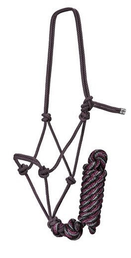 Pro Choice Rope Halter & 10ft Lead Black & Charcoal & Burgundy-HORSE: Headstalls-Ascot Saddlery