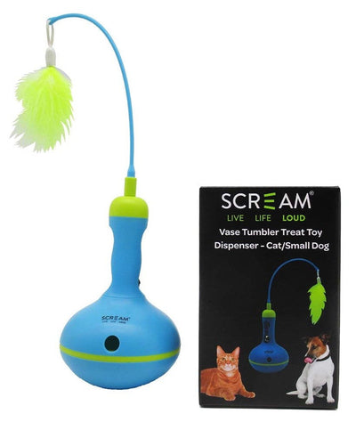 Scream Cat Vase Tumbler Treat Dispenser 28cm Green & Blue-Cat Gyms & Toys-Ascot Saddlery