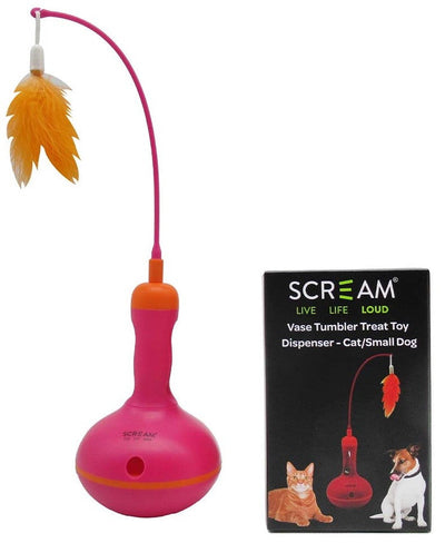 Scream Cat Vase Tumbler Treat Dispenser 28cm Pink & Orange-Cat Gyms & Toys-Ascot Saddlery