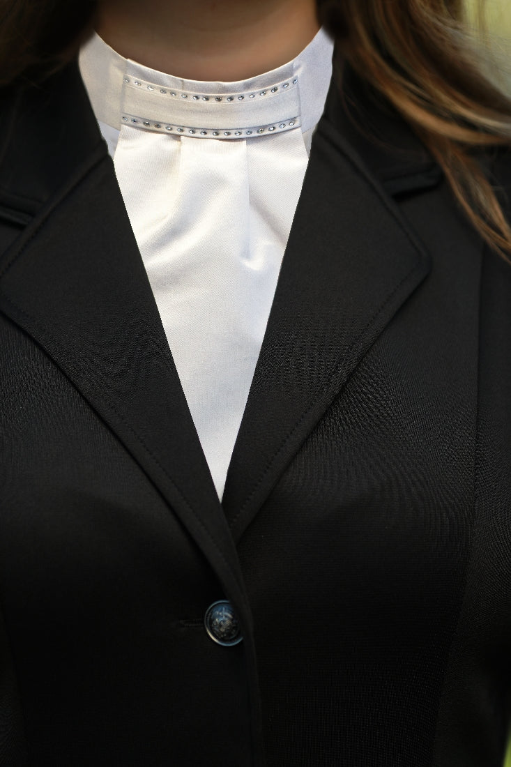 Stock Tie Huntington Double Row Crystals White-RIDER: Stocks & Hair Accessories-Ascot Saddlery