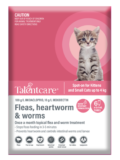 Talentcare Spot On Cat & Kitten Under 4kg 6 Pack-Cat Potions & Lotions-Ascot Saddlery