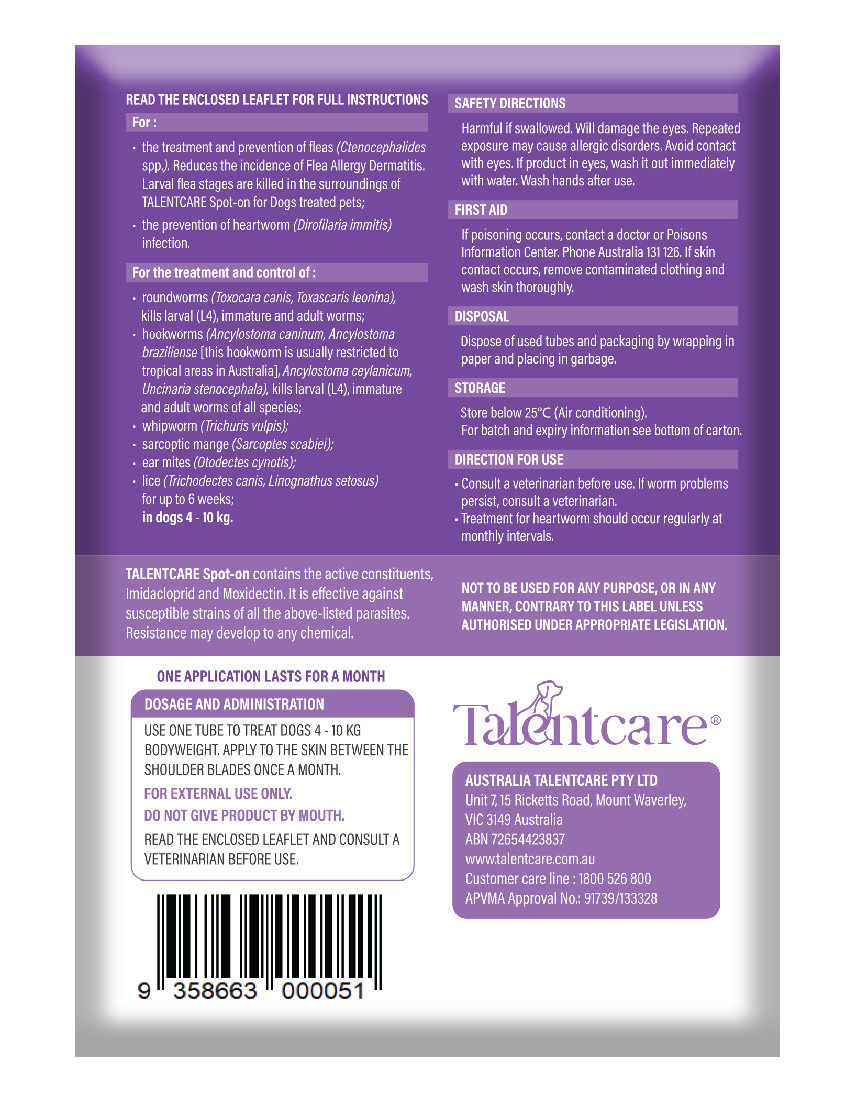 Talentcare Spot On Dog 4kg-10kg 6 Pack-Dog Wormer & Flea-Ascot Saddlery