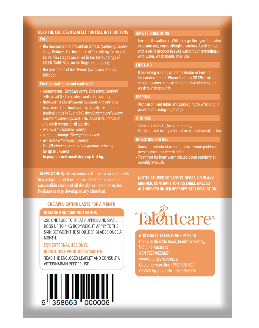 Talentcare Spot On Dog & Puppy Under 4kg 3 Pack-Dog Wormer & Flea-Ascot Saddlery