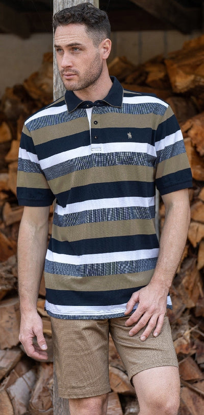 Thomas Cook Macquarie Short Sleeve Polo Tan & Navy Mens-CLOTHING: Clothing Mens-Ascot Saddlery