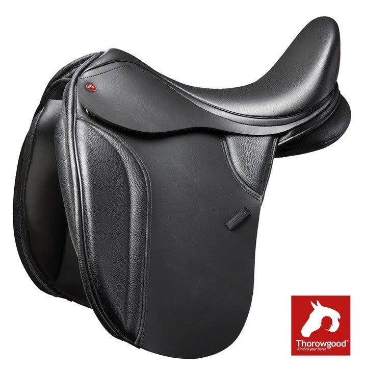 Thorowgood T8 Dressage Saddle Standard Wither Black-SADDLES: Dressage Saddles-Ascot Saddlery