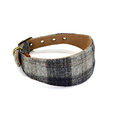 Tweedmill Tweed Dog Collar Whippet Navy Check Small 42-Dog Collars & Leads-Ascot Saddlery