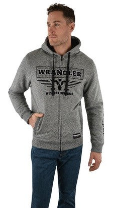 Wrangler Hoodie Mark Zip Through Charcoal Marle Mens-CLOTHING: Clothing Mens-Ascot Saddlery