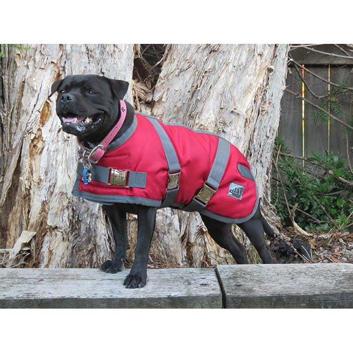 Zeez Dog Coat Supreme Ruby Red & Grey-Dog Rugs & Fashion-Ascot Saddlery