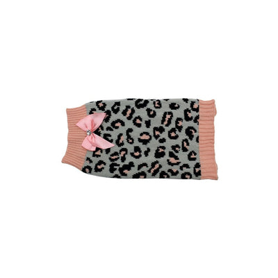 Zeez Sweater Knitted & Bow Grey Pink-Dog Rugs & Fashion-Ascot Saddlery