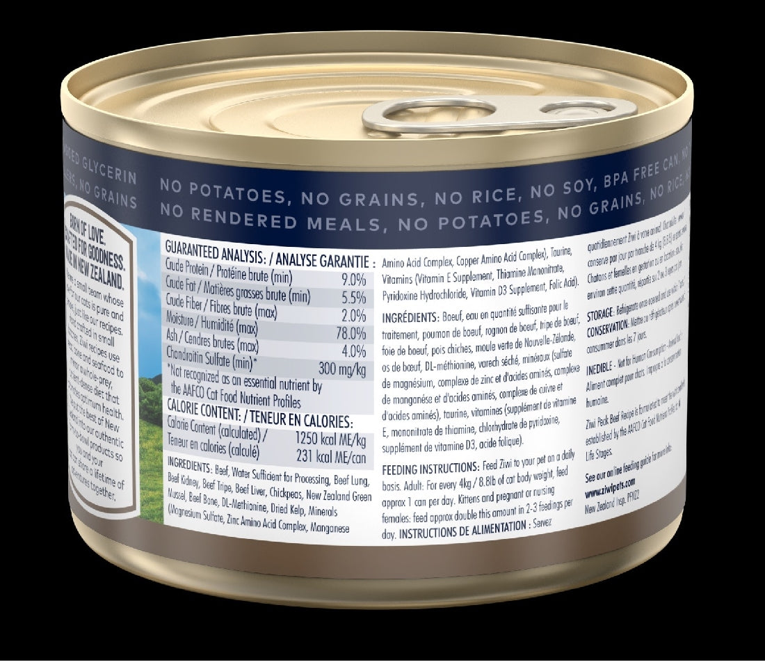 Ziwi Peak Cat Food Can Beef 185gm-Cat Food & Treats-Ascot Saddlery